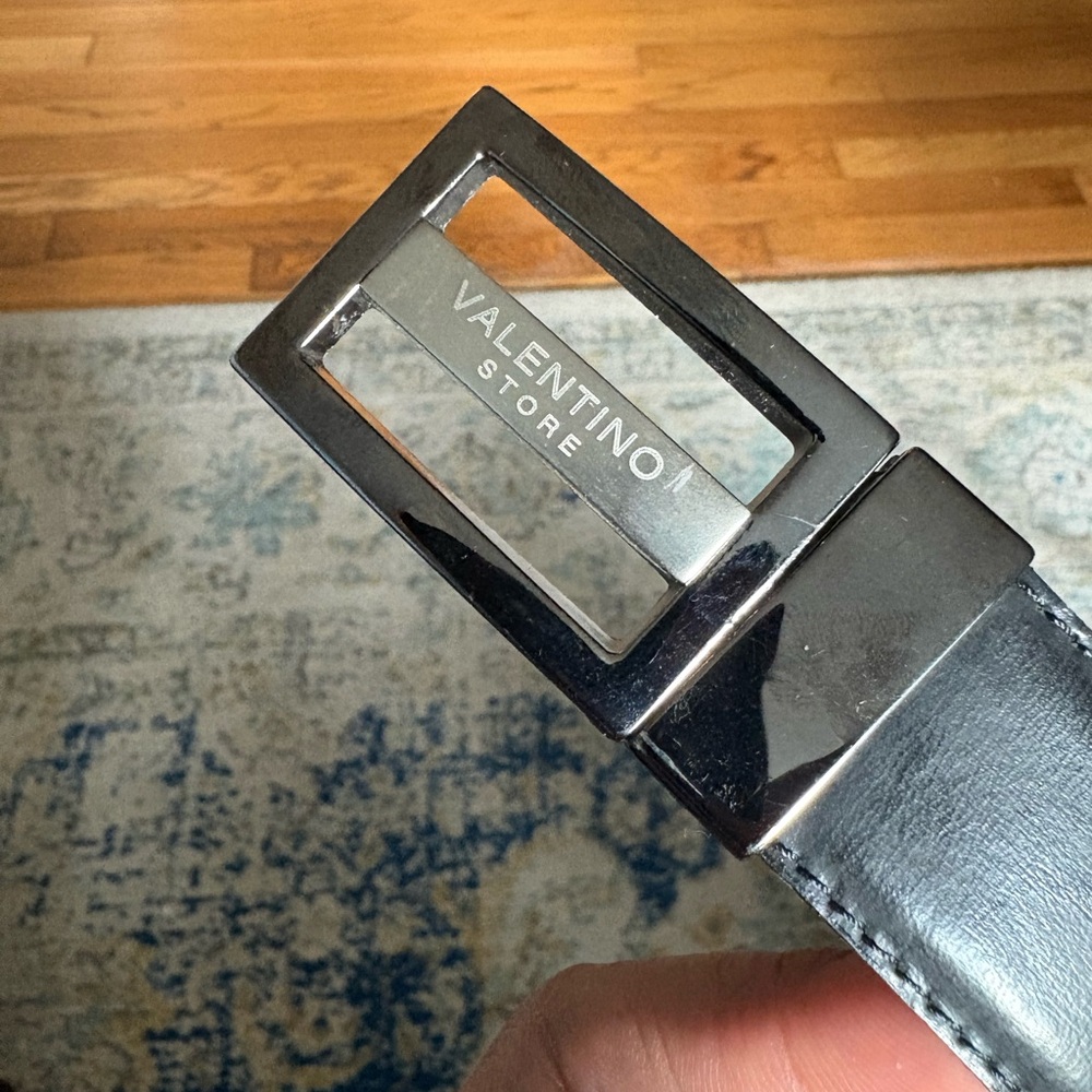 Valentino Black Leather Mens Belt